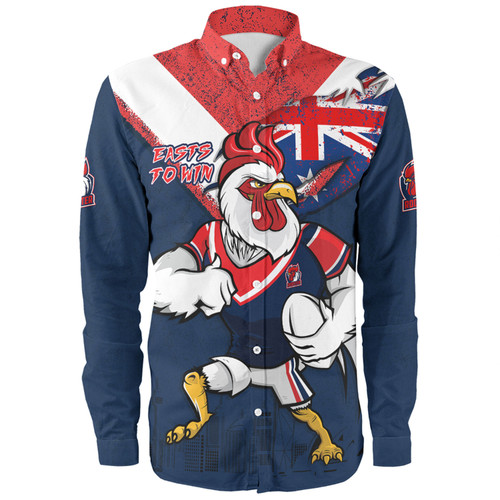 Sydney Roosters Long Sleeve Shirt Custom For Die Hard Fan Australia Flag Scratch Style