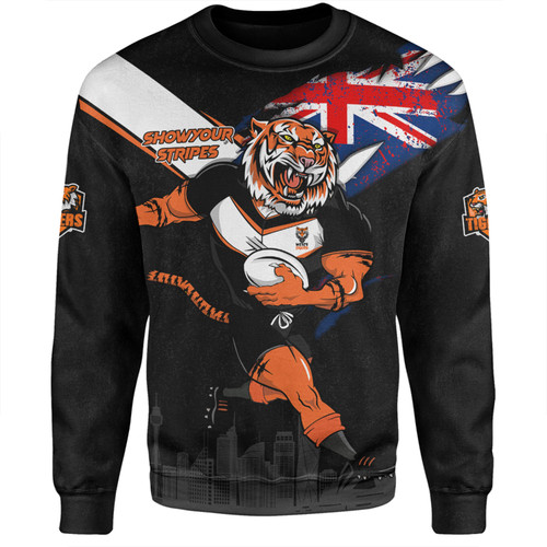 Wests Tigers Sweatshirt Custom For Die Hard Fan Australia Flag Scratch Style