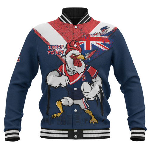 Sydney Roosters Baseball Jacket Custom For Die Hard Fan Australia Flag Scratch Style