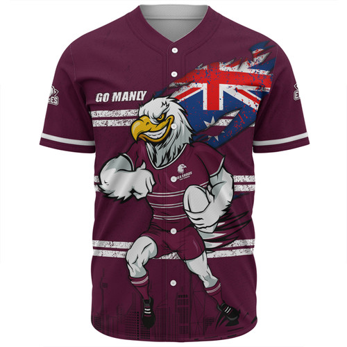 Manly Warringah Sea Eagles Baseball Shirt Custom For Die Hard Fan Australia Flag Scratch Style