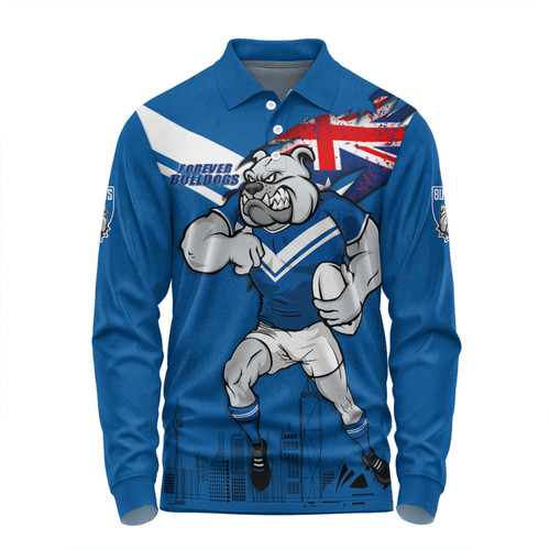 Canterbury-Bankstown Bulldogs Long Sleeve Polo Shirt Custom For Die Hard Fan Australia Flag Scratch Style