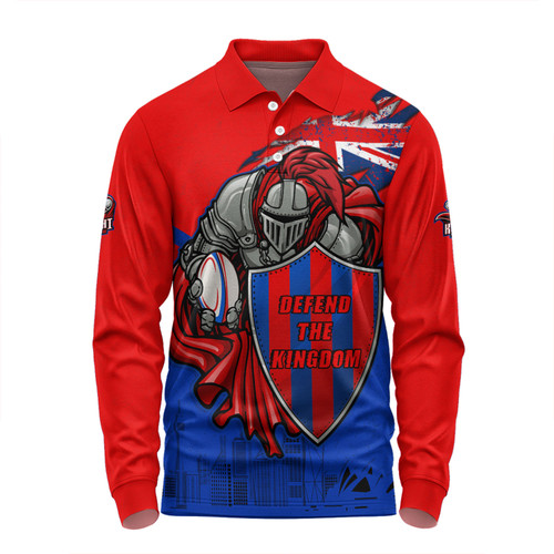 Newcastle Knights Long Sleeve Polo Shirt Custom For Die Hard Fan Australia Flag Scratch Style