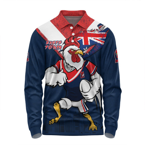 Sydney Roosters Long Sleeve Polo Shirt Custom For Die Hard Fan Australia Flag Scratch Style