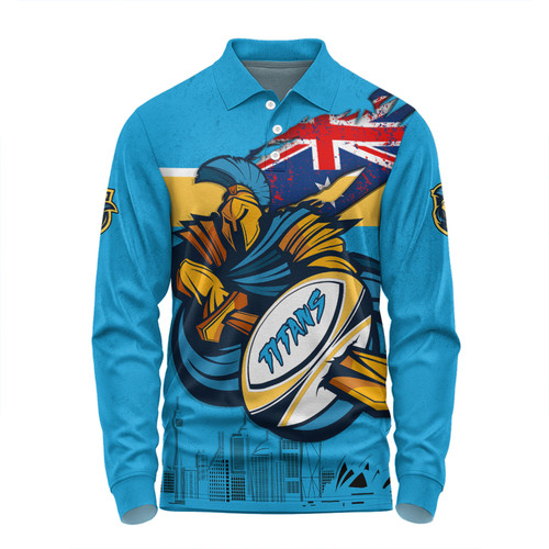 Gold Coast Titans Long Sleeve Polo Shirt Custom For Die Hard Fan Australia Flag Scratch Style