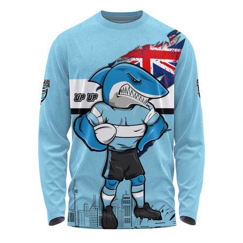 Cronulla-Sutherland Sharks Long Sleeve T-shirt Custom For Die Hard Fan Australia Flag Scratch Style