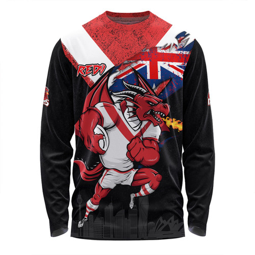St. George Illawarra Dragons Long Sleeve T-shirt Custom For Die Hard Fan Australia Flag Scratch Style