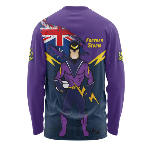 Melbourne Storm Long Sleeve T-shirt Custom For Die Hard Fan Australia Flag Scratch Style