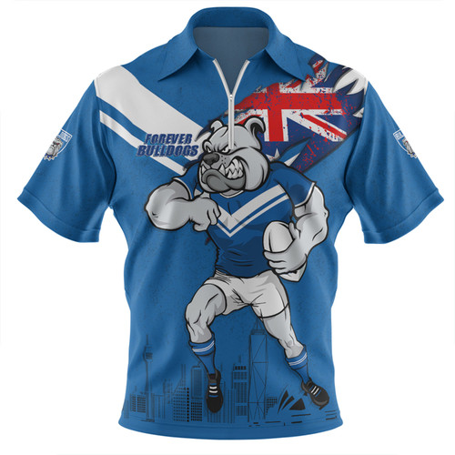 Canterbury-Bankstown Bulldogs Zip Polo Shirt Custom For Die Hard Fan Australia Flag Scratch Style