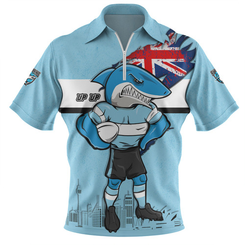 Cronulla-Sutherland Sharks Zip Polo Shirt Custom For Die Hard Fan Australia Flag Scratch Style
