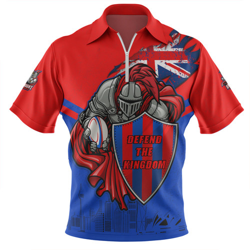 Newcastle Knights Zip Polo Shirt Custom For Die Hard Fan Australia Flag Scratch Style