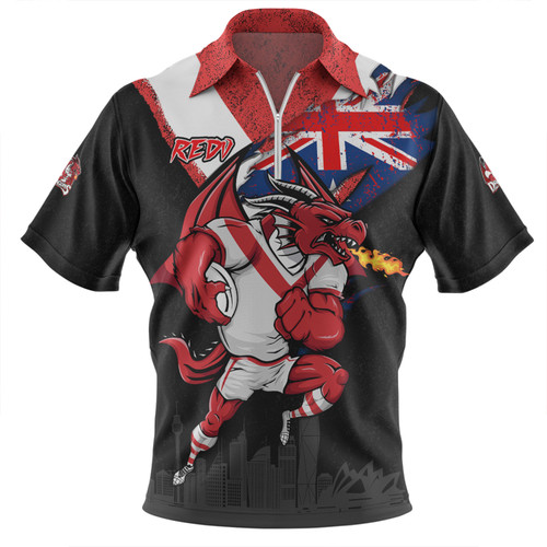 St. George Illawarra Dragons Zip Polo Shirt Custom For Die Hard Fan Australia Flag Scratch Style