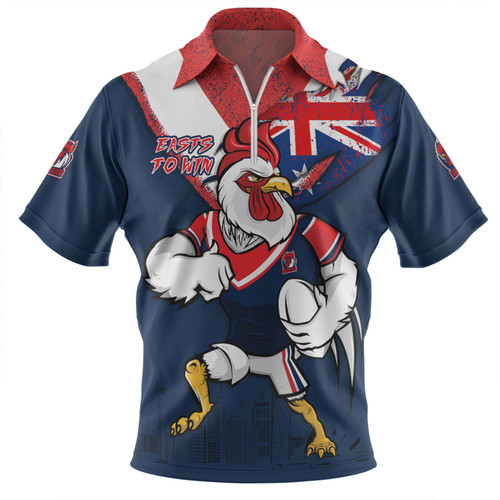 Sydney Roosters Zip Polo Shirt Custom For Die Hard Fan Australia Flag Scratch Style
