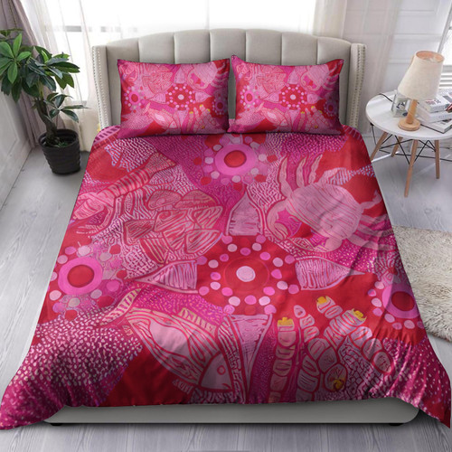 Custom Australia Bedding Set Aboriginal Dot Painting Pink