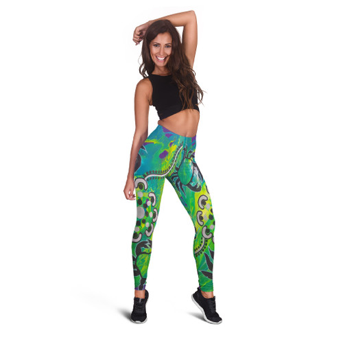 Custom Australia Legging Aboriginal Dot Painting Green