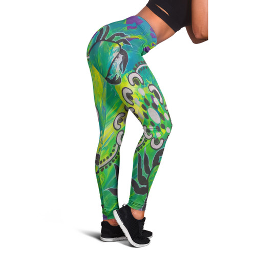 Custom Australia Legging Aboriginal Dot Painting Green Custom Australia Legging Aboriginal Dot Painting Green