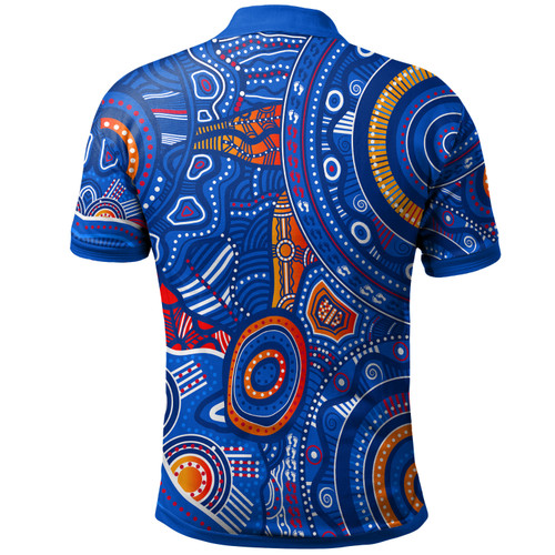 Custom Australia Aboriginal Inspired Polo Shirt - Indigenous Footprint Patterns Blue Color Custom Australia Aboriginal Inspired Polo Shirt - Indigenous Footprint Patterns Blue Color