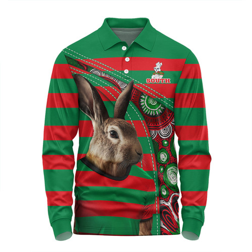 South Sydney Rabbitohs Long Sleeve Polo Shirt Custom Team Of Us Die Hard Fan Supporters Aboriginal Inspired