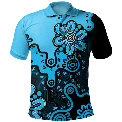 Australia Polo Shirt Aboriginal Style Of Background Blue