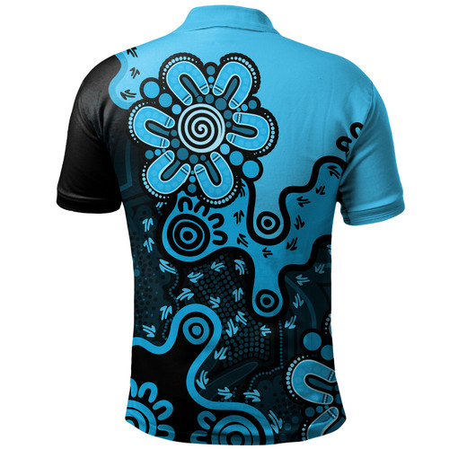 Australia Polo Shirt Aboriginal Style Of Background Blue (Grey,Orange) Australia Polo Shirt Aboriginal Style Of Background Blue (Grey,Orange)