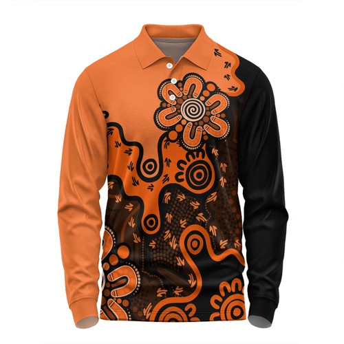 Australia Long Sleeve Polo Shirt Aboriginal Style Of Background Orange Australia Long Sleeve Polo Shirt Aboriginal Style Of Background Orange