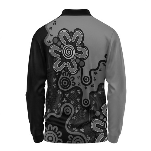 Australia Long Sleeve Polo Shirt Aboriginal Style Of Background Blue (Grey,Orange) Australia Long Sleeve Polo Shirt Aboriginal Style Of Background Blue (Grey,Orange)