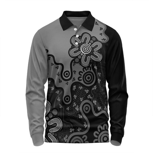 Australia Long Sleeve Polo Shirt Aboriginal Style Of Background Grey Australia Long Sleeve Polo Shirt Aboriginal Style Of Background Grey