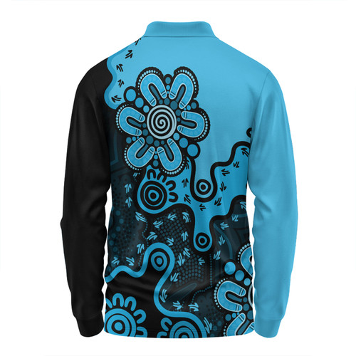 Australia Long Sleeve Polo Shirt Aboriginal Style Of Background Blue (Grey,Orange) Australia Long Sleeve Polo Shirt Aboriginal Style Of Background Blue (Grey,Orange)