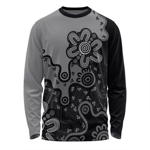 Australia Long Sleeve T-shirt Aboriginal Style Of Background Grey Australia Long Sleeve T-shirt Aboriginal Style Of Background Grey