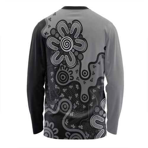 Australia Long Sleeve T-shirt Aboriginal Style Of Background Blue (Grey,Orange) Australia Long Sleeve T-shirt Aboriginal Style Of Background Blue (Grey,Orange)