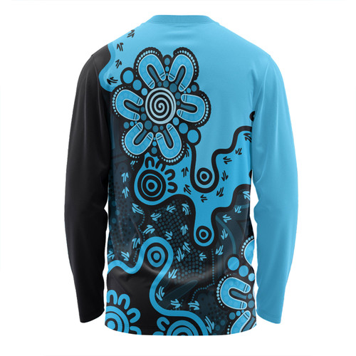 Australia Long Sleeve T-shirt Aboriginal Style Of Background Blue (Grey,Orange) Australia Long Sleeve T-shirt Aboriginal Style Of Background Blue (Grey,Orange)