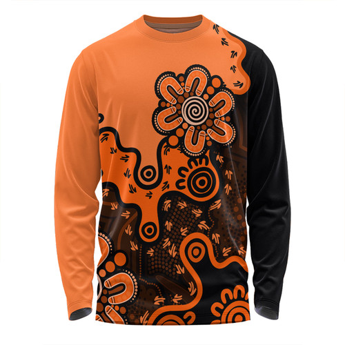 Australia Long Sleeve T-shirt Aboriginal Style Of Background Orange Australia Long Sleeve T-shirt Aboriginal Style Of Background Orange