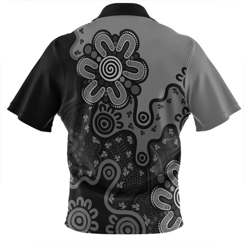 Australia Zip Polo Shirt Aboriginal Style Of Background Blue (Grey,Orange) Australia Zip Polo Shirt Aboriginal Style Of Background Blue (Grey,Orange)