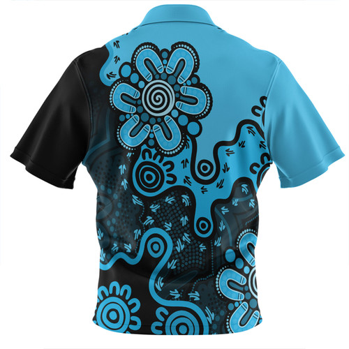 Australia Zip Polo Shirt Aboriginal Style Of Background Blue (Grey,Orange) Australia Zip Polo Shirt Aboriginal Style Of Background Blue (Grey,Orange)