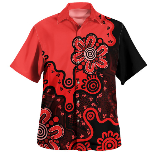 Australia Hawaiian Shirt Aboriginal Style Of Background Red