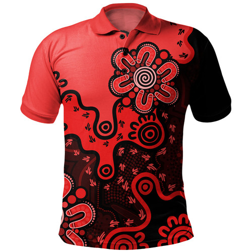 Australia Polo Shirt Aboriginal Style Of Background Red