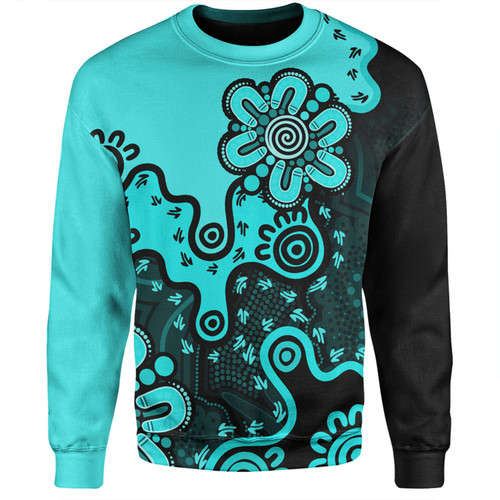 Australia Sweatshirt Aboriginal Style Of Background Turquoise Australia Sweatshirt Aboriginal Style Of Background Turquoise