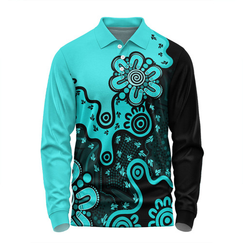 Australia Long Sleeve Polo Shirt Aboriginal Style Of Background Turquoise Australia Long Sleeve Polo Shirt Aboriginal Style Of Background Turquoise