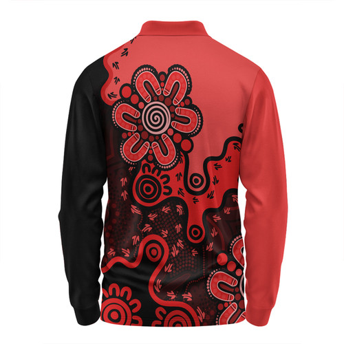 Australia Long Sleeve Polo Shirt Aboriginal Style Of Background Red (Turquoise,Purple) Australia Long Sleeve Polo Shirt Aboriginal Style Of Background Red (Turquoise,Purple)
