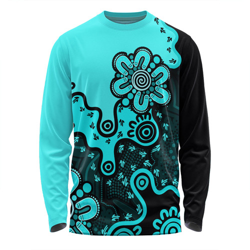Australia Long Sleeve T-shirt Aboriginal Style Of Background Turquoise Australia Long Sleeve T-shirt Aboriginal Style Of Background Turquoise