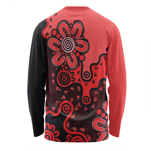 Australia Long Sleeve T-shirt Aboriginal Style Of Background Red (Turquoise,Purple) Australia Long Sleeve T-shirt Aboriginal Style Of Background Red (Turquoise,Purple)