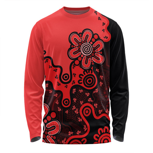 Australia Long Sleeve T-shirt Aboriginal Style Of Background Red (Turquoise,Purple)