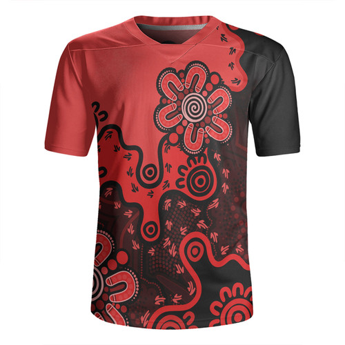 Australia Rugby Jersey Aboriginal Style Of Background Red (Turquoise,Purple)