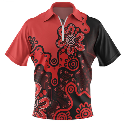 Australia Zip Polo Shirt Aboriginal Style Of Background Red (Turquoise,Purple)