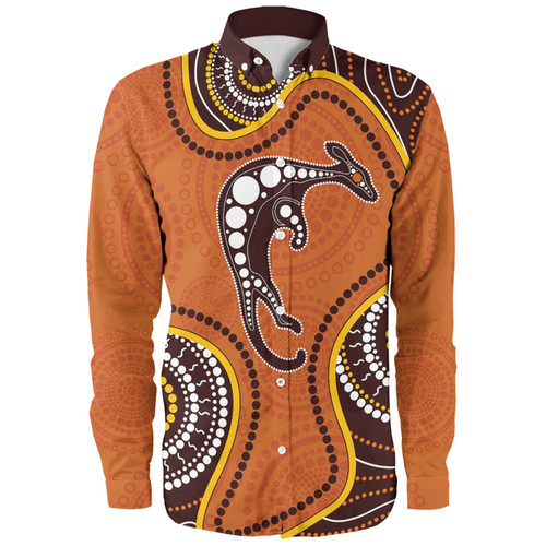 Australia Long Sleeve Shirt Aboriginal Art With Kangaroo