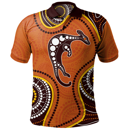 Australia Polo Shirt Aboriginal Art With Kangaroo