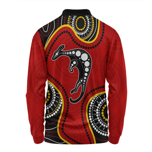 Australia Long Sleeve Polo Shirt Aboriginal Art With Kangaroo Australia Long Sleeve Polo Shirt Aboriginal Art With Kangaroo