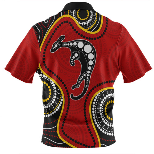 Australia Zip Polo Shirt Aboriginal Art With Kangaroo Australia Zip Polo Shirt Aboriginal Art With Kangaroo