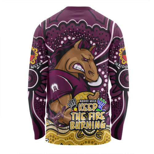 Brisbane Broncos Long Sleeve T-shirt Aboriginal Inspired Naidoc Week Custom For Die Hard Fan Supporters
