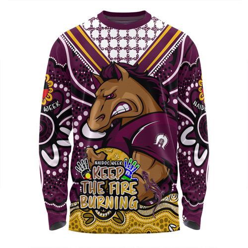 Brisbane Broncos Long Sleeve T-shirt Aboriginal Inspired Naidoc Week Custom For Die Hard Fan Supporters