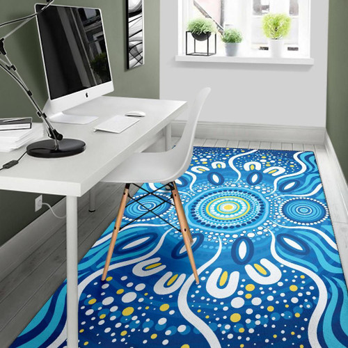 Australia Aboriginal Area Rug - Indigenous Dot Art Painting Blue Patterns Australia Aboriginal Area Rug - Indigenous Dot Art Painting Blue Patterns